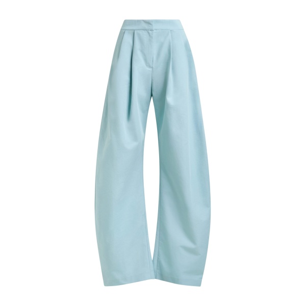 Light blue barrel-leg pants with pleated waist