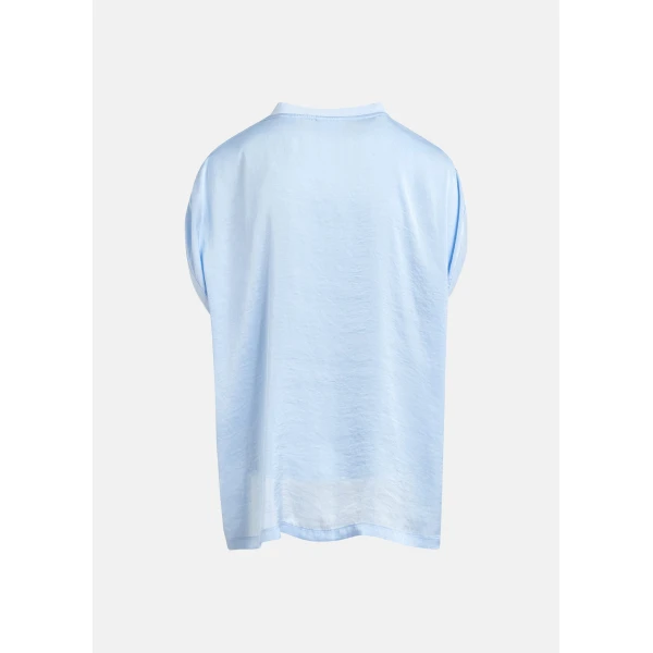 Essentiel Antwerp Light blue cap-sleeve organic cotton T-shirt Top, view 3