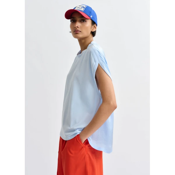 Essentiel Antwerp Light blue cap-sleeve organic cotton T-shirt Top, view 4