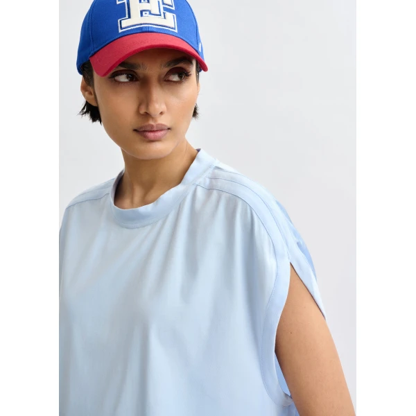 Essentiel Antwerp Light blue cap-sleeve organic cotton T-shirt Top, view 5