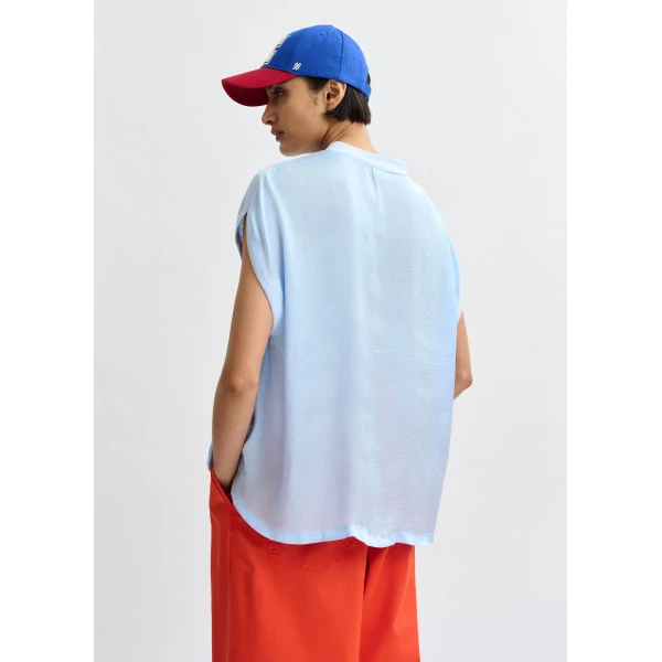 Essentiel Antwerp Light blue cap-sleeve organic cotton T-shirt Top, view 6