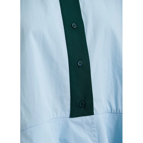 Essentiel Antwerp Light blue cotton peplum shirt with dark green contrast detailing, view 6