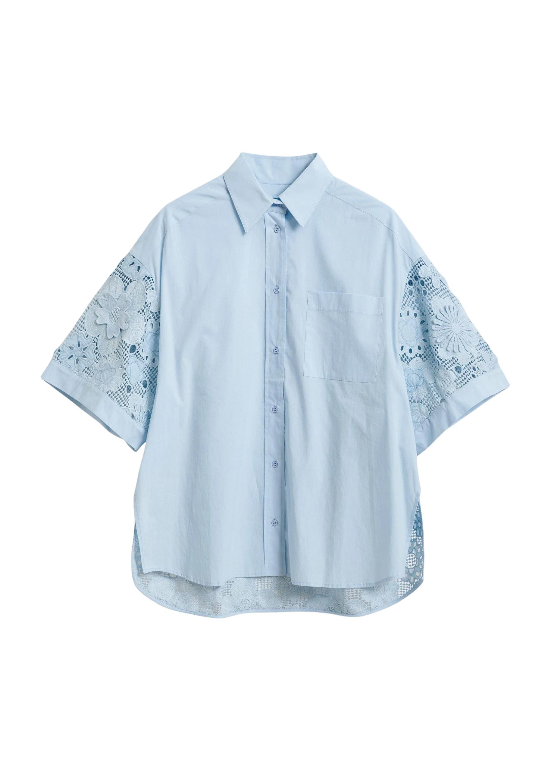 Essentiel-Antwerp-Light-blue-oversized-cotton-short-sleeve-shirt-with-lace-inserts-scaled26787_nobg Essentiel Antwerp Light blue oversized cotton short-sleeve shirt with lace inserts