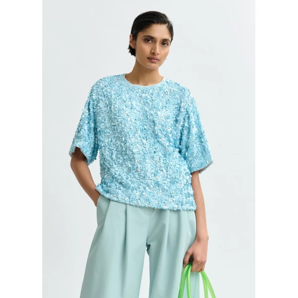 Essentiel Antwerp Light blue sequin-embellished top, view 3