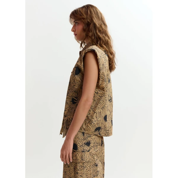 Essentiel Antwerp Light brown and black sleeveless shirt with padded shoulders, view 5