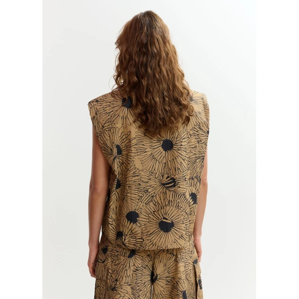 Essentiel Antwerp Light brown and black sleeveless shirt with padded shoulders, view 6