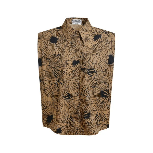 Essentiel Antwerp Light brown and black sleeveless shirt with padded shoulders