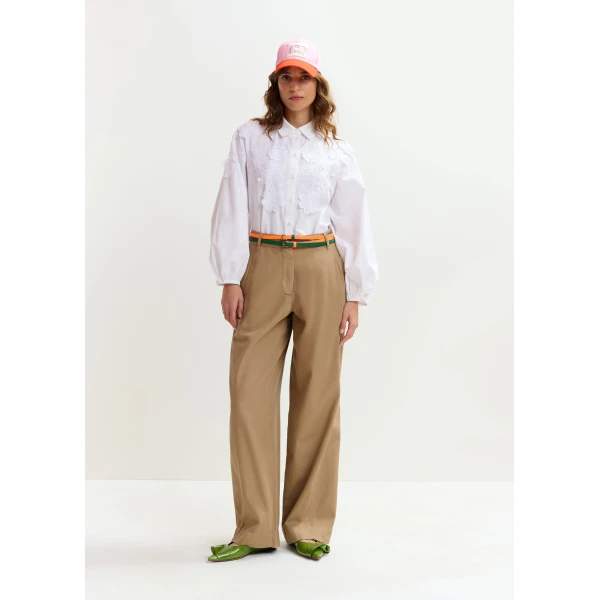 Essentiel Antwerp Light brown organic cotton wide-leg pants, view 3