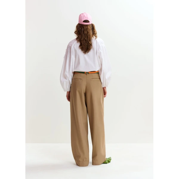 Essentiel Antwerp Light brown organic cotton wide-leg pants, view 5