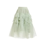 Essentiel Antwerp Light green asymmetrical tiered tulle midi skirt