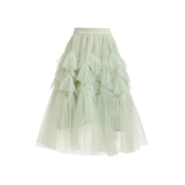 Essentiel Antwerp Light green asymmetrical tiered tulle midi skirt