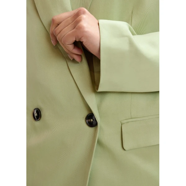 Essentiel Antwerp Light green straight-cut double-breasted blazer, view 3