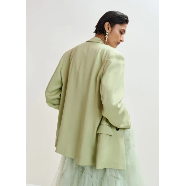 Essentiel Antwerp Light green straight-cut double-breasted blazer, view 5