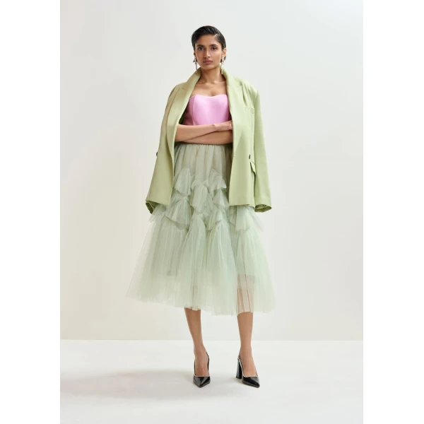 Essentiel Antwerp Light green straight-cut double-breasted blazer, view 6