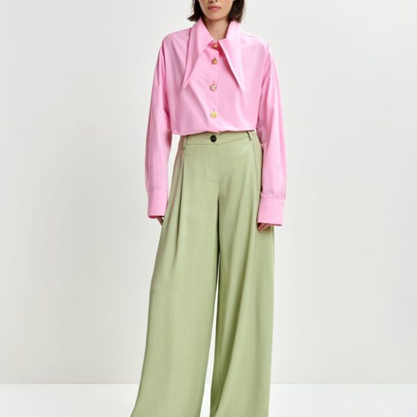 Essentiel Antwerp Light green wide-leg tailored pants, view 2
