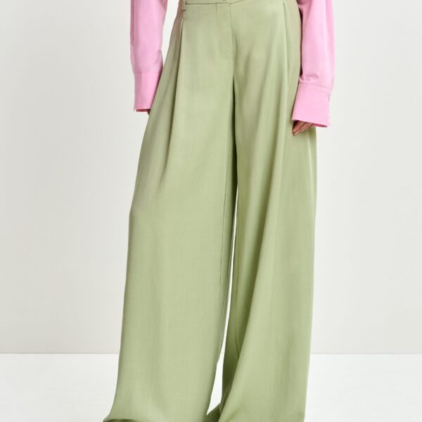 Essentiel Antwerp Light green wide-leg tailored pants, view 4