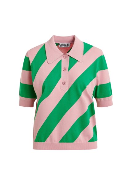 Light pink and green striped polo with embellished collar