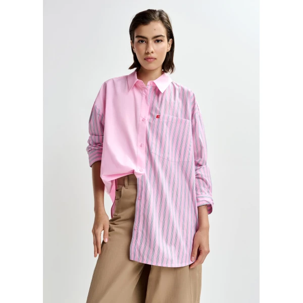 Essentiel Antwerp Light pink and light blue striped panel detail cotton shirt, view 2