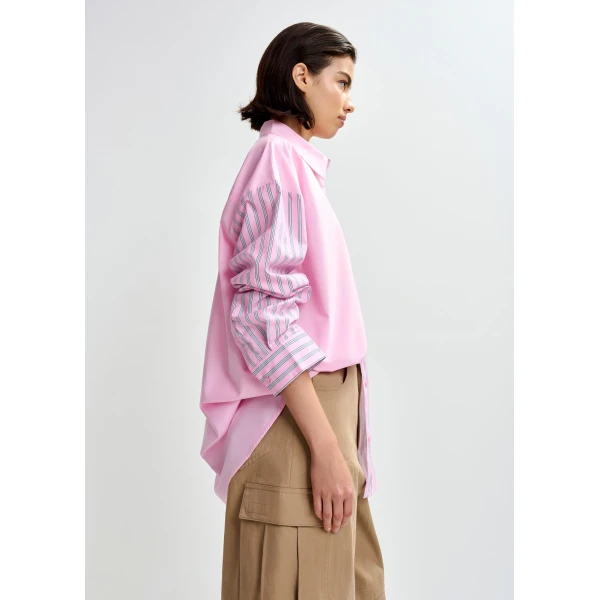 Essentiel Antwerp Light pink and light blue striped panel detail cotton shirt, view 3