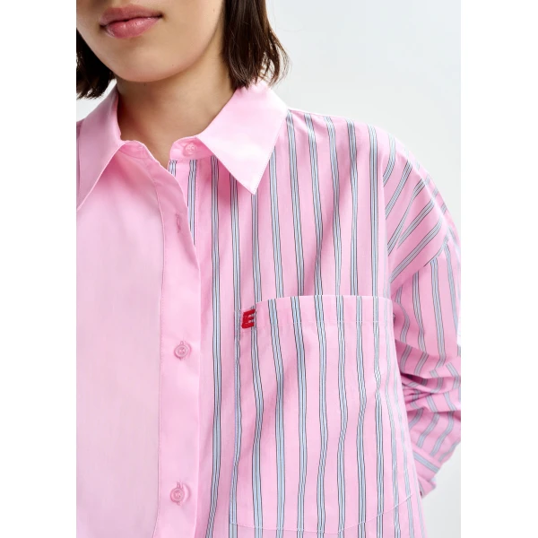 Essentiel Antwerp Light pink and light blue striped panel detail cotton shirt, view 4
