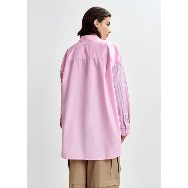 Essentiel Antwerp Light pink and light blue striped panel detail cotton shirt, view 5