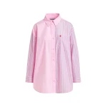 Essentiel Antwerp Light pink and light blue striped panel detail cotton shirt