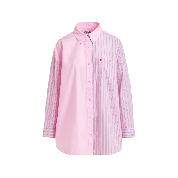 Essentiel Antwerp Light pink and light blue striped panel detail cotton shirt