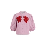 Essentiel Antwerp Light pink and red floral sequin and bead-embellished shirt with voluminous sleeves