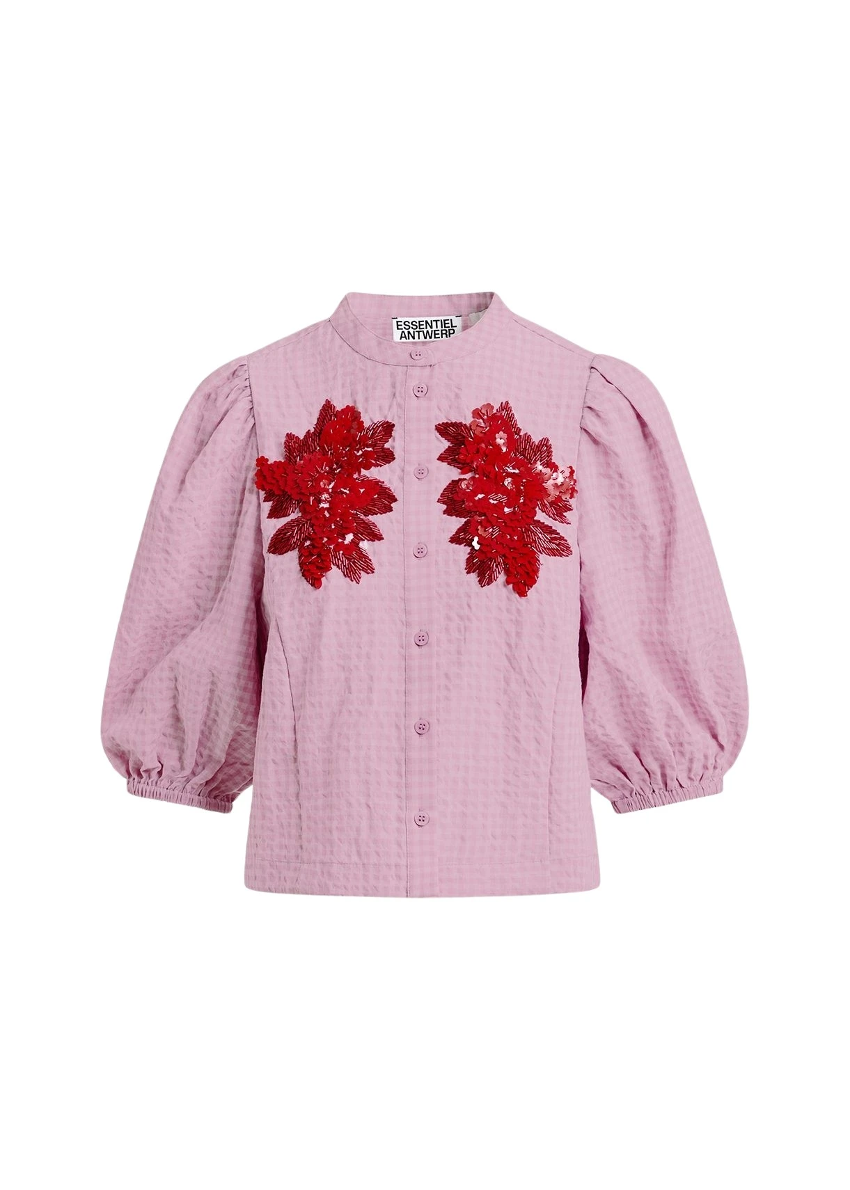 Essentiel-Antwerp-Light-pink-and-red-floral-sequin-and-bead-embellished-shirt-with-voluminous-sleeves48424_nobg Essentiel Antwerp Light pink and red floral sequin and bead-embellished shirt with voluminous sleeves