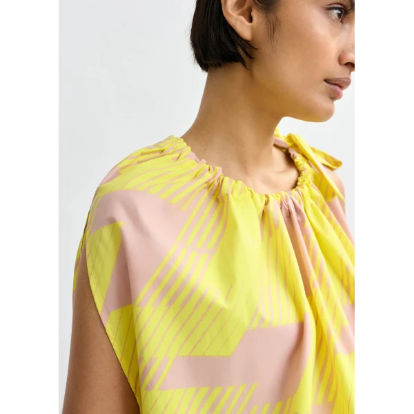 Essentiel Antwerp Light pink and yellow asymmetric top with neck tie ribbon, view 4