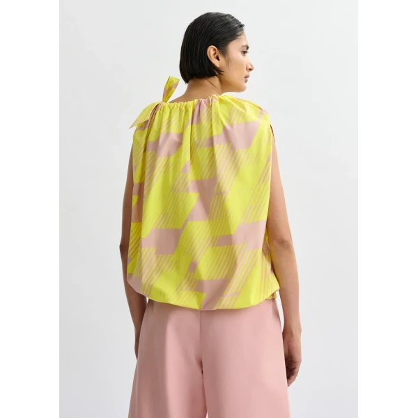 Essentiel Antwerp Light pink and yellow asymmetric top with neck tie ribbon, view 5