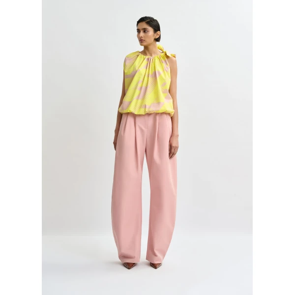 Essentiel Antwerp Light pink and yellow asymmetric top with neck tie ribbon, view 6