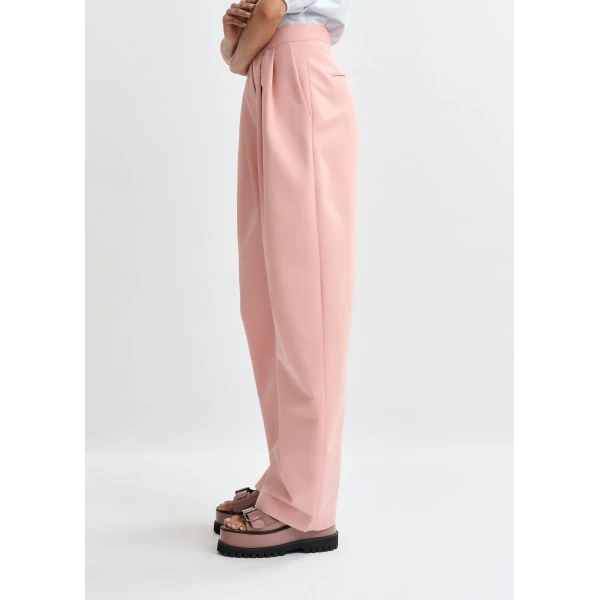 Essentiel Antwerp Light pink barrel-leg pants with pleated waist, view 5