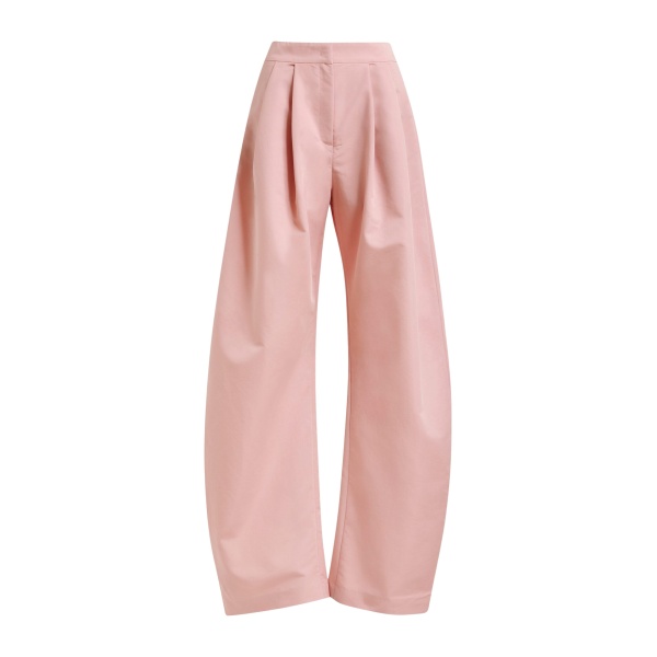 Light pink barrel-leg pants with pleated waist