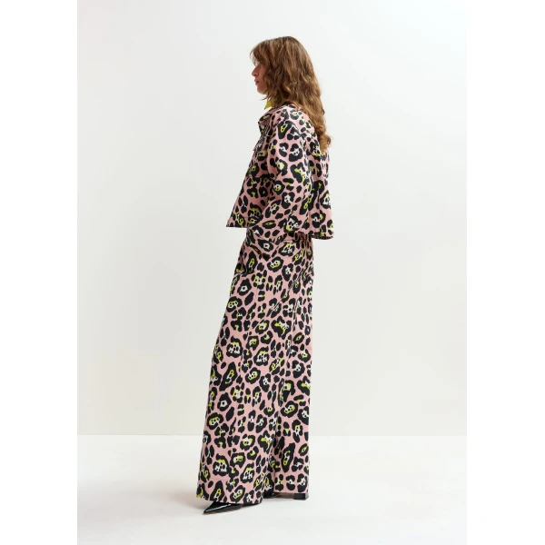 Essentiel Antwerp Light pink, black and yellow leopard-print cropped cotton jacket, view 4