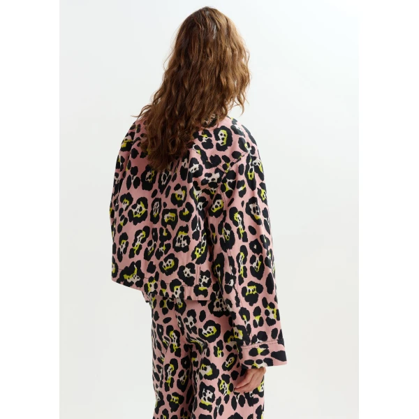 Essentiel Antwerp Light pink, black and yellow leopard-print cropped cotton jacket, view 5