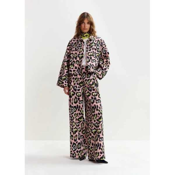 Essentiel Antwerp Light pink, black and yellow leopard-print cropped cotton jacket, view 6