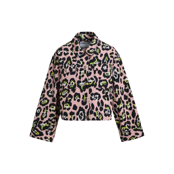 Essentiel Antwerp Light pink, black and yellow leopard-print cropped cotton jacket