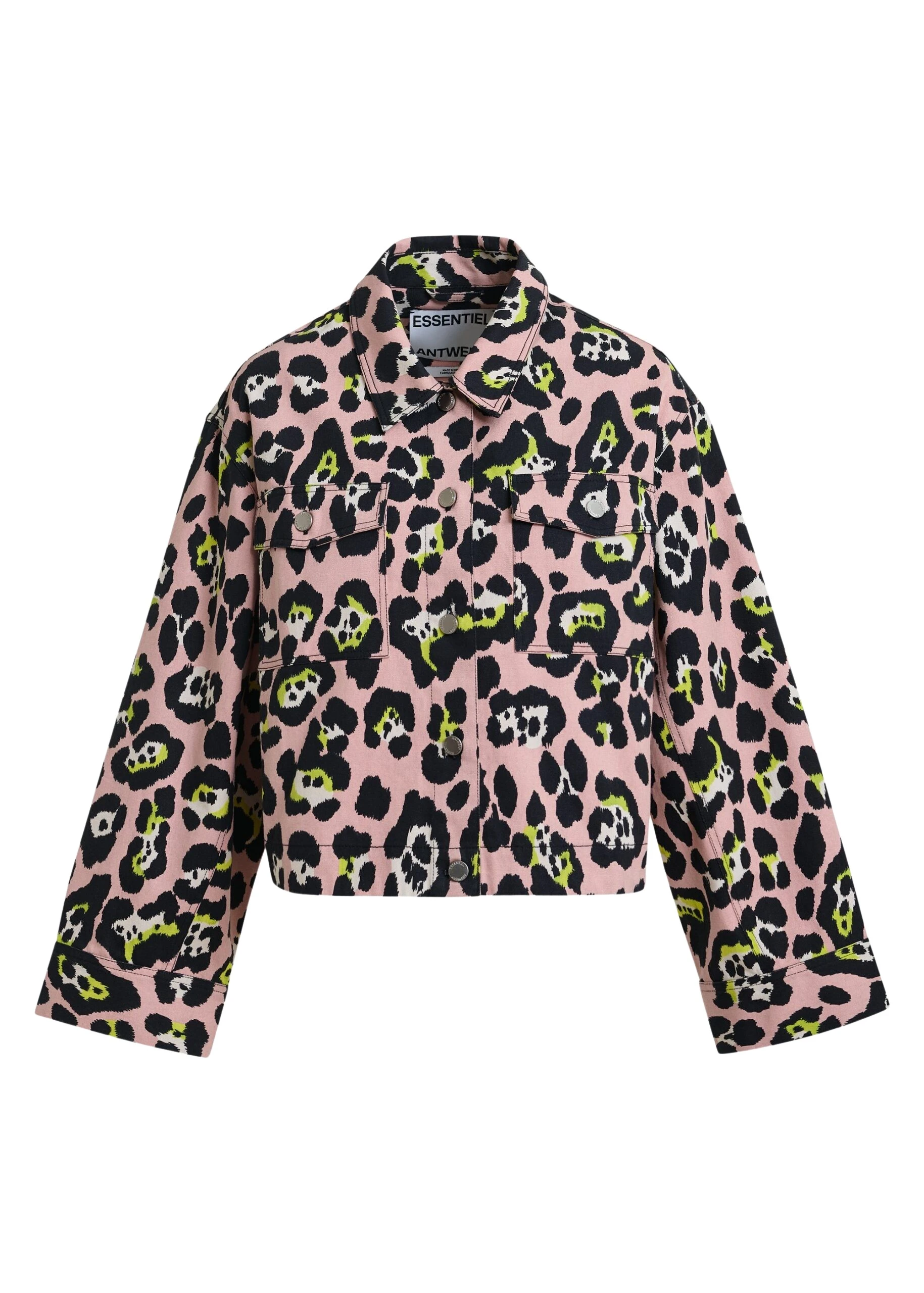 Light pink, black and yellow leopard-print cropped cotton jacket