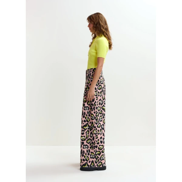 Essentiel Antwerp Light pink, black and yellow leopard-print wide-leg pants, view 4