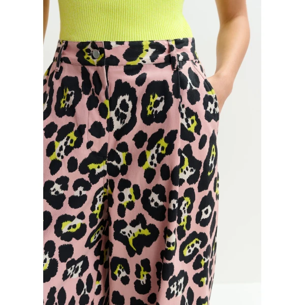Essentiel Antwerp Light pink, black and yellow leopard-print wide-leg pants, view 5