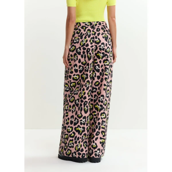 Essentiel Antwerp Light pink, black and yellow leopard-print wide-leg pants, view 6