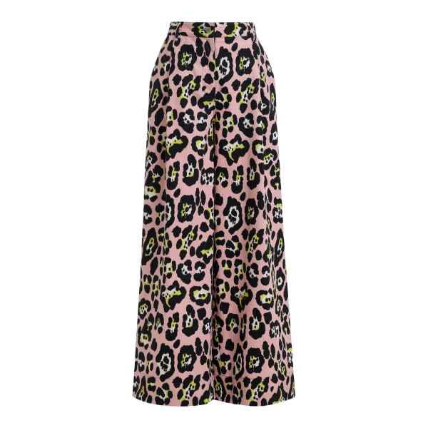 Essentiel Antwerp Light pink, black and yellow leopard-print wide-leg pants