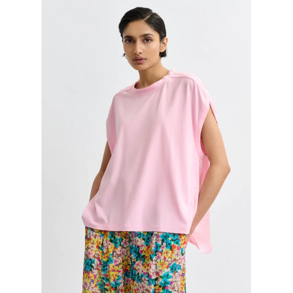 Essentiel Antwerp Light pink cap-sleeve organic cotton T-shirt Top, view 4
