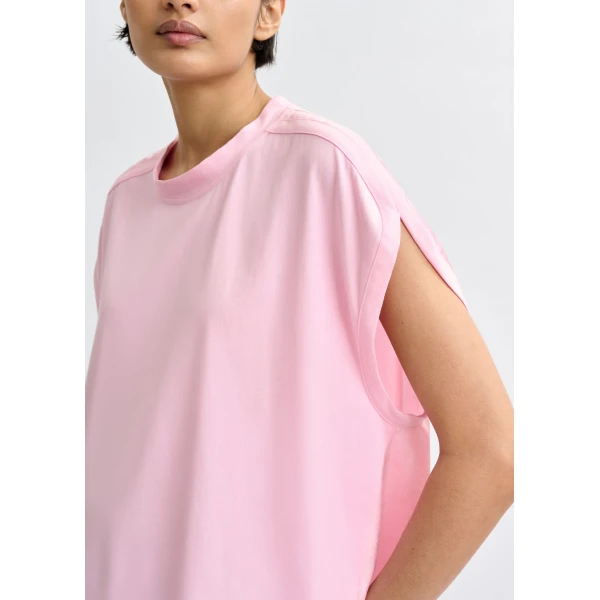 Essentiel Antwerp Light pink cap-sleeve organic cotton T-shirt Top, view 5
