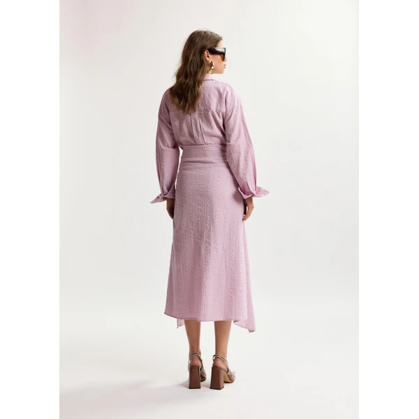 Essentiel Antwerp Light pink cotton shirt dress with faux-sleeve detailing, view 6