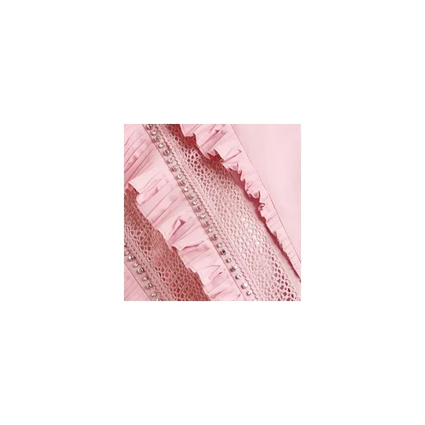 Essentiel Antwerp Light pink embellished sleeveless cotton shirt with ruffle details, view 2