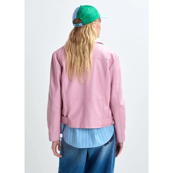 Essentiel Antwerp Light pink fitted biker jacket, view 4