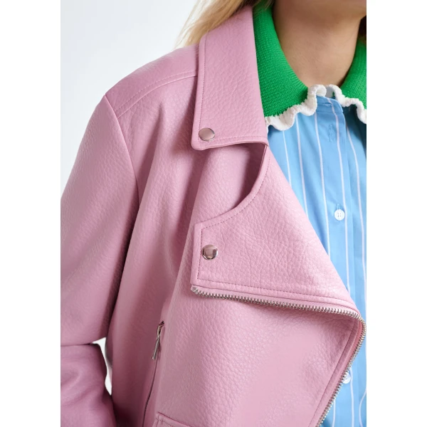 Essentiel Antwerp Light pink fitted biker jacket, view 5