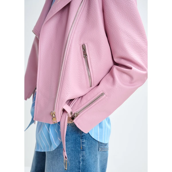 Essentiel Antwerp Light pink fitted biker jacket, view 6